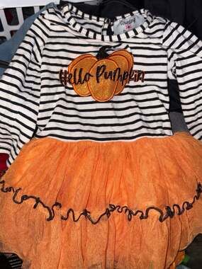 Counting Daisies Hello Pumpkin Striped Halloween Tutu Dress